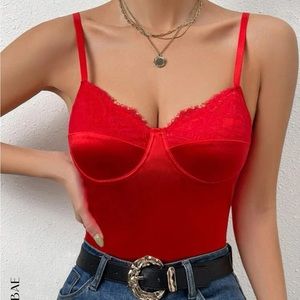 NWT SATIN RED BUSTIER BODYSUIT